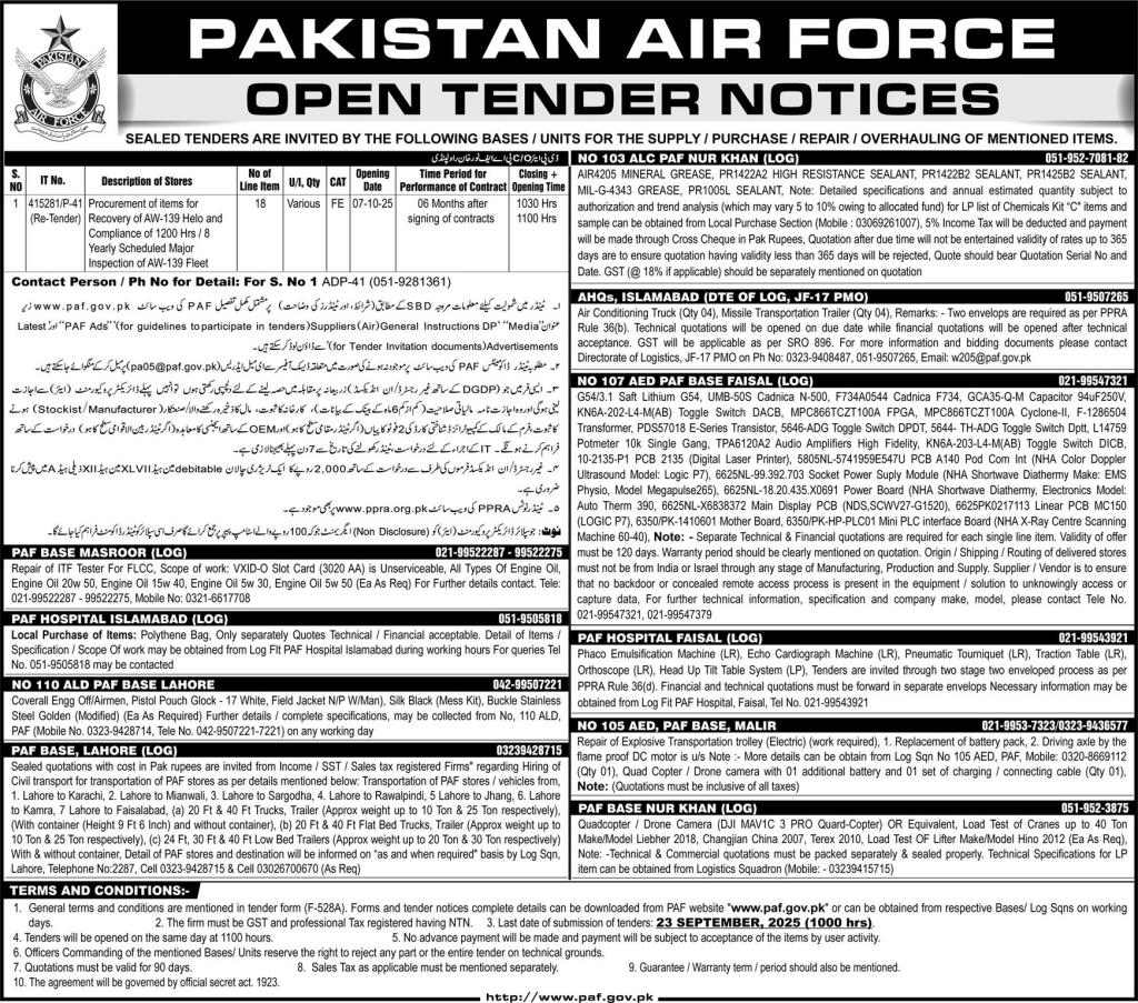 Pakistan Air Force Tender Notice